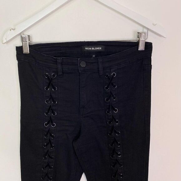 CLEARANCE Neon Blonde Blondie Tie Up Black Lace-Up Jeans - Picture 5 of 9